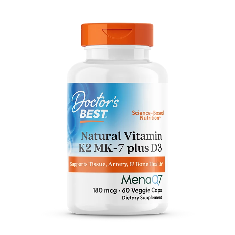 Natural Vitamin K2 MK-7 with MenaQ7 plus Vitamin D3, 180 mcg, 60 Veggie Caps