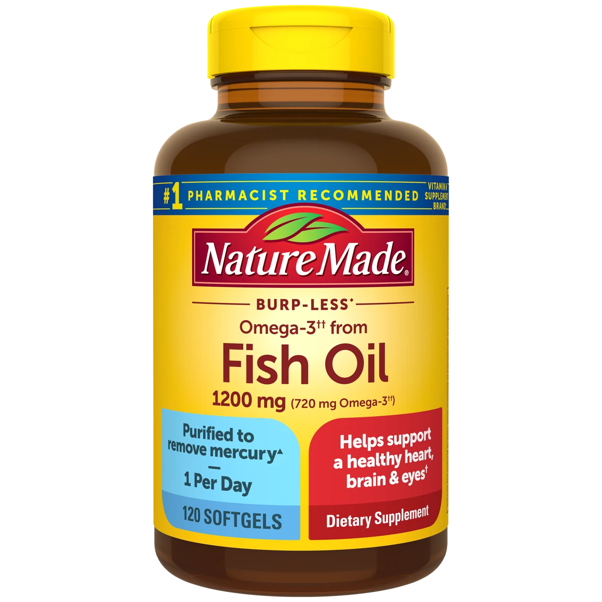 Burp-Less Omega-3 From Fish Oil 1200 mg Softgels, One Per Day